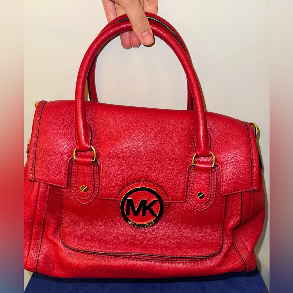 Michael Kors Red Satchel with Gold Accents